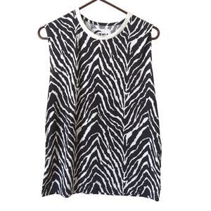 ZYIA Active Womens Sleeveless Black White Muscle Top Zebra Large Gym Workout